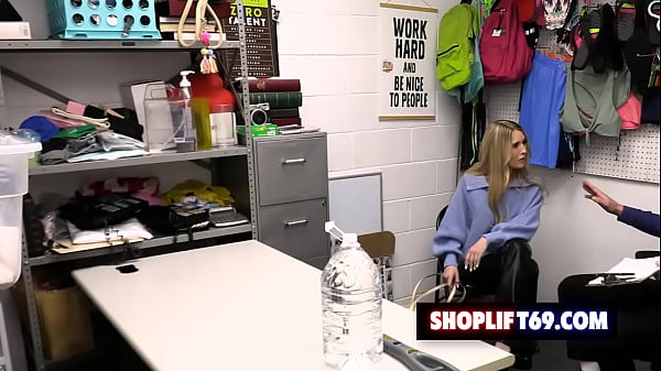Blonde milf thief Sarah Taylor fucked in threesome by two security guards just to get away with charges
