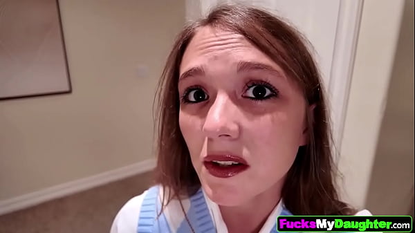 My friend sucks my stepdad’s cock which makes me jealous and together we let him pound our tight wet pussies.